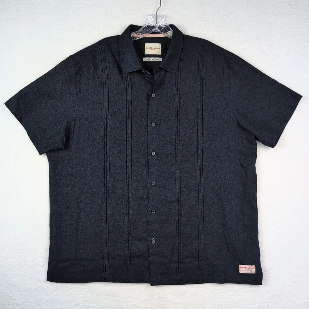 Scotch & Soda Linen Camp Collar Guayabera Button Up Shirt Size XL Navy‎ Blue